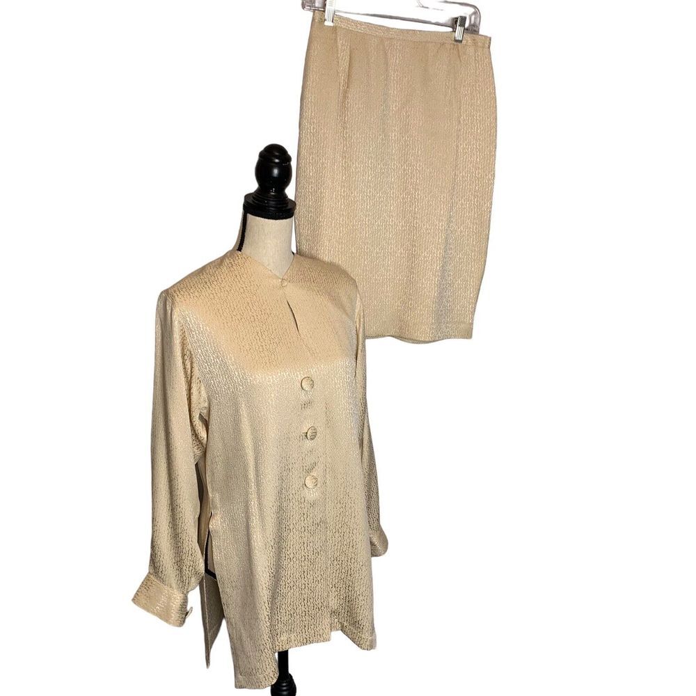 Lili Butler Skirt Set Womens Skirt M Top S 100 %‎ Silk Beige Mother of Bride VTG
